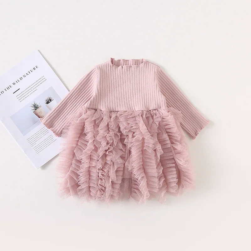 Celveroso Autumn Children Clothing Girls Clothes Spring Yarn Stitching Puff Princess Dress Baby Kids | Детская одежда и обувь