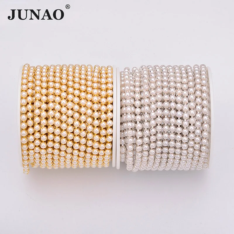 JUNAO ss6 ss12 ss16 Белая жемчужная цепочка с отделкой стразами свадебное жемчужное