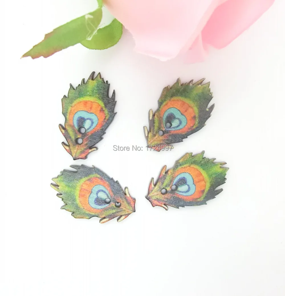 100 шт. Повседневный смешанный милый с перьями павлина 2 отверстия вышивка по