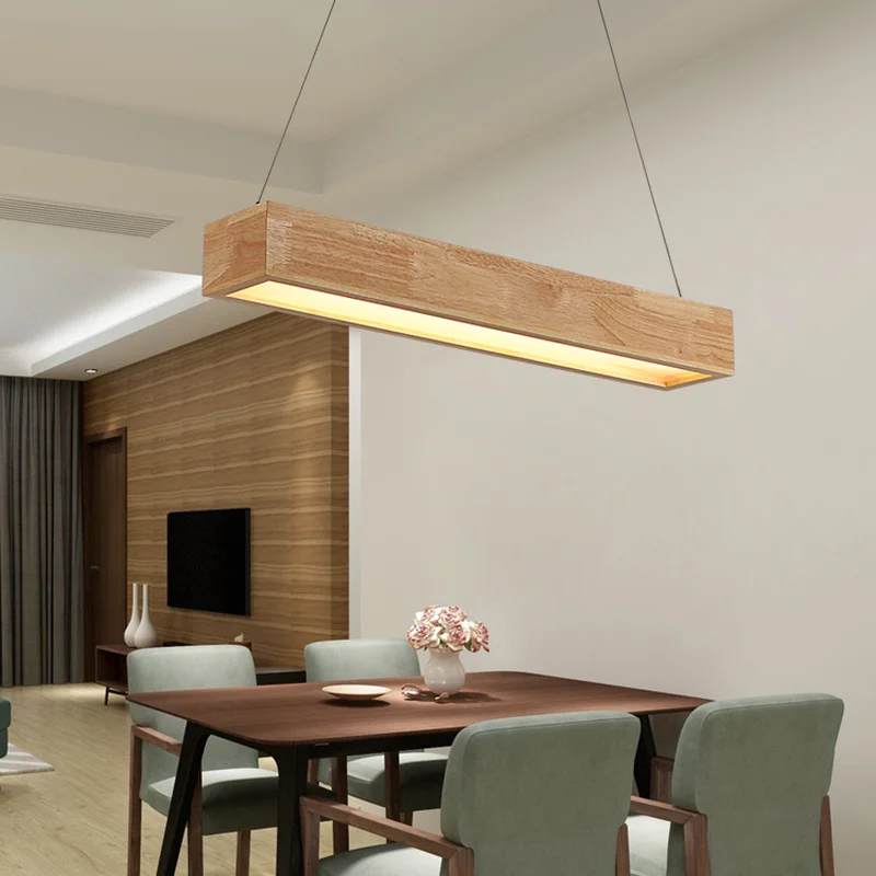 LED wooden adjustable long office chandelier modern dining light with metal lampshade suspension lamp AP11271943 | Лампы и освещение