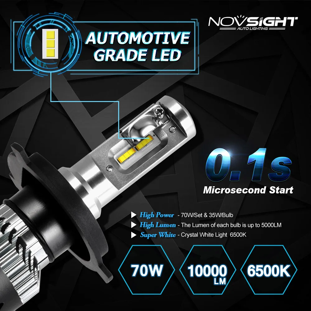 Новое поступление супер светодиодные фары NOVSIGHT для автомобиля H4 Hi/Lo Beam LED H7 H1 H3 H8 H9