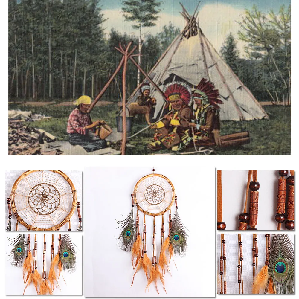 Индийский Ловец снов подарков ручной работы сети с перьями стене висит украшение