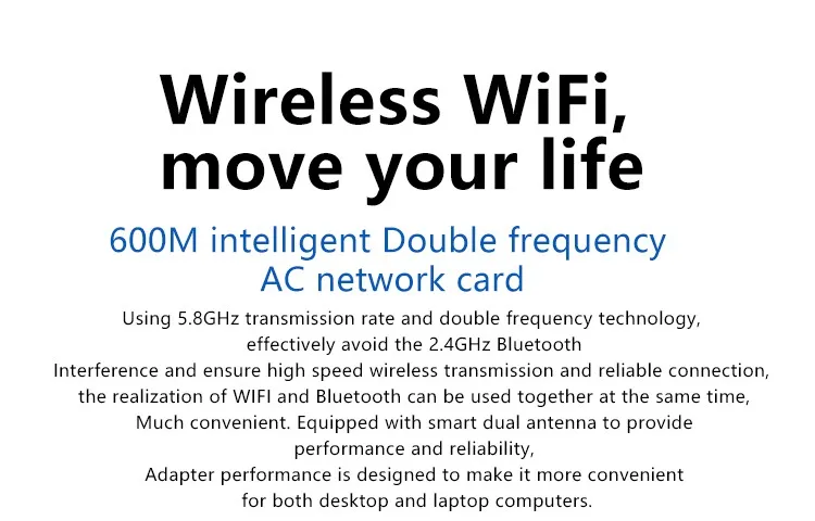 ZAPO 600M Bluetooth 4.0 802.11b / n / g / ac двойной диапазон 2.4G-5G usb ethernet wifi dongle мини-беспроводной адаптер wi fi сетевая карта