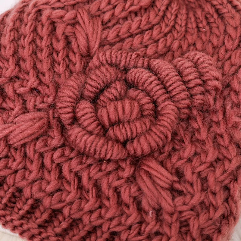 Autumn and winter new wool hat Korean version of the flower pattern knit Plus velvet Baotou warm head cap knitted women | Аксессуары для
