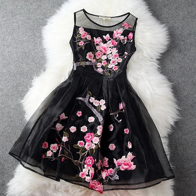 woman party dress 2018 new High quality summer embroidery Retro clothing Slim elegant Flower Dress XL XXXL free shipping dresses | Женская