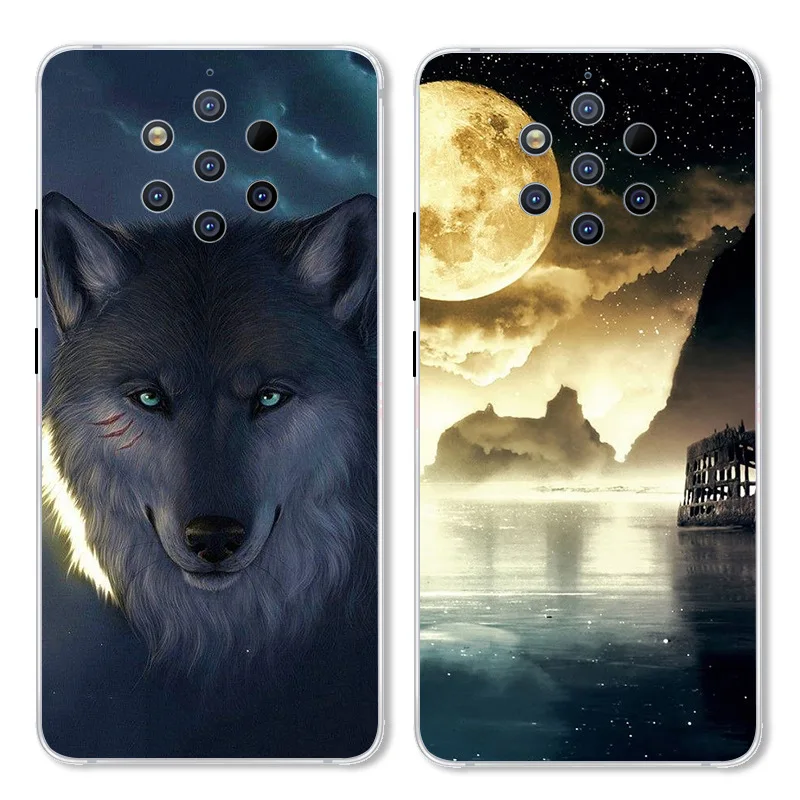 Мультяшная кошка и рыба чехол для Nokia 9 PureView TPU окрашенный мобильный телефон