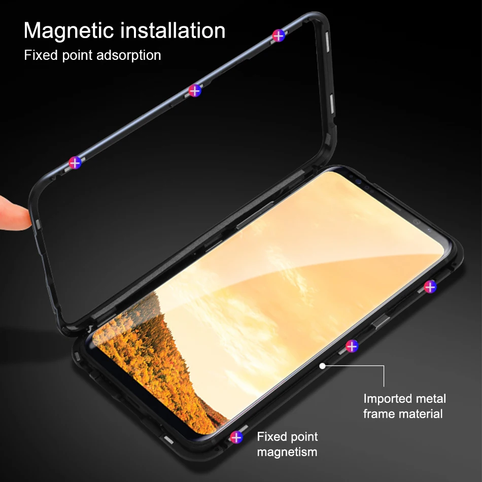 Magneto Magnetic Adsorption Metal Glass Case for Samsung Galaxy S8 Plus Back Cases Cover S9 S7 Note 8 |