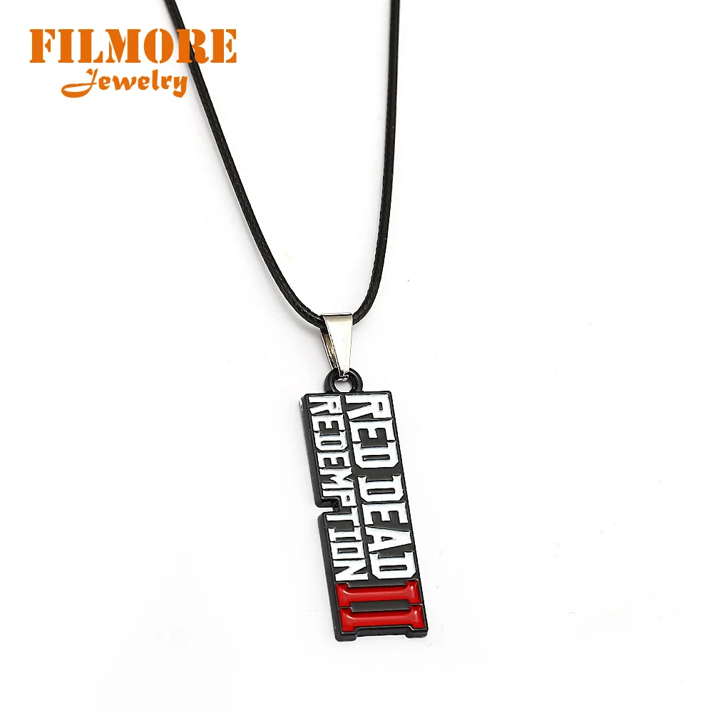 

Filmore Red Dead Redemption Necklace Letter Llaveros Metal Keychains for Men Women Fashion Bag Accessories Two Pendants