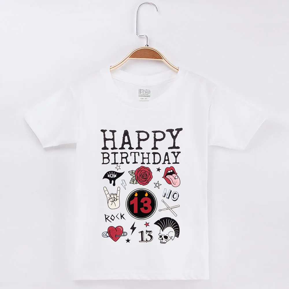 Коллекция года, детская одежда для дня рождения Футболка в стиле рок-н-ролл для детей, детские футболки из хлопка для мальчиков и девочек, топы, одежда для малышей - Цвет: White 13Y