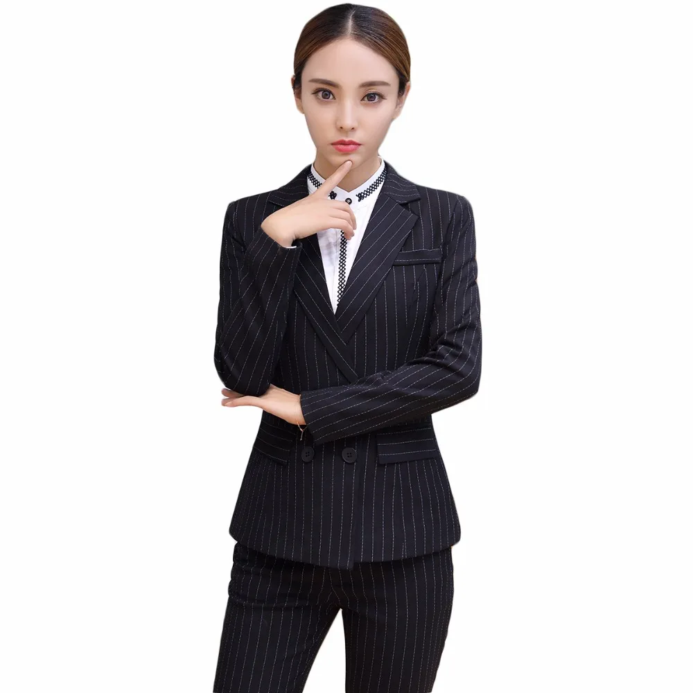 Черная мягкая Полосатый зимние штаны костюмы Комплект из 2 предметов офис Единый