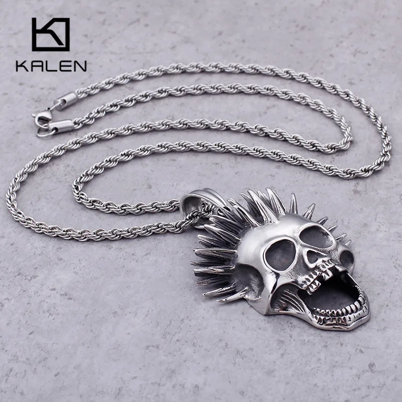 Мужское ожерелье с подвеской в виде черепа KALEN Punk готическое колье из нержавеющей