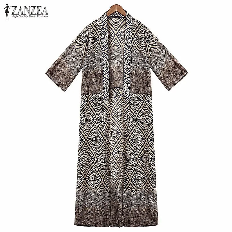 ZANZEA 2016 Boho Летняя женская блуза с принтом Топ свободный кимоно коротким рукавом