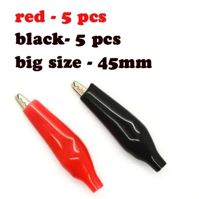 red-black-45mm-10pcs Металлический зажим типа "крокодил", зажимы типа "банан", Электрический зажим, испытательный зонд, черный и красный цвета, с пластиковым зажимом, зажим типа "крокодил", разъем типа "банан" - Цвет: red-black-45mm-10pcs