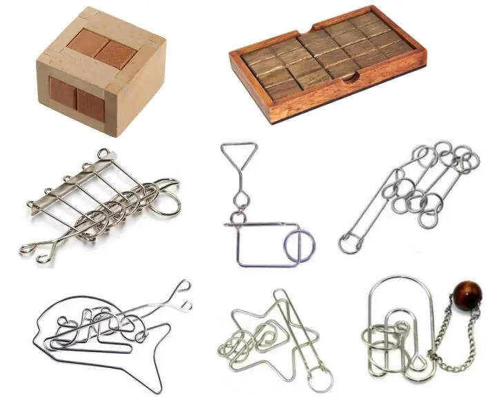 

8PCS/Set IQ Metal Wooden Brain Teaser Puzzles Game for Adults Children