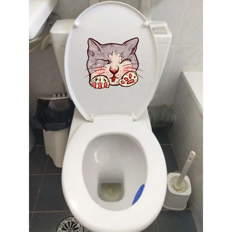 ZTTZDY 23*20.3CM Cute Cat Head Toilet Sticker Wall Decal Fun BedRoom Home Decor T3-0390 | Stickers