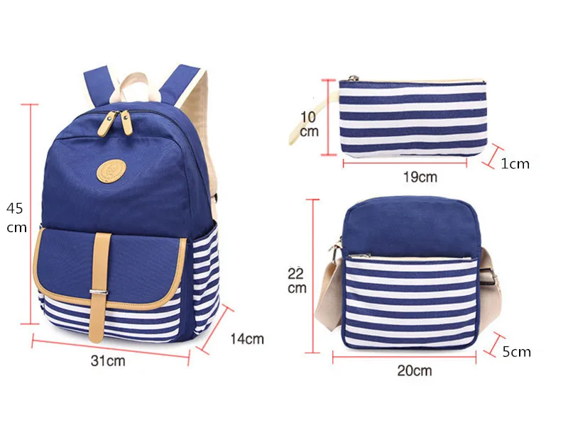 3 шт./компл. школьная сумка в полоску Холщовый Рюкзак школьные сумки стильный
