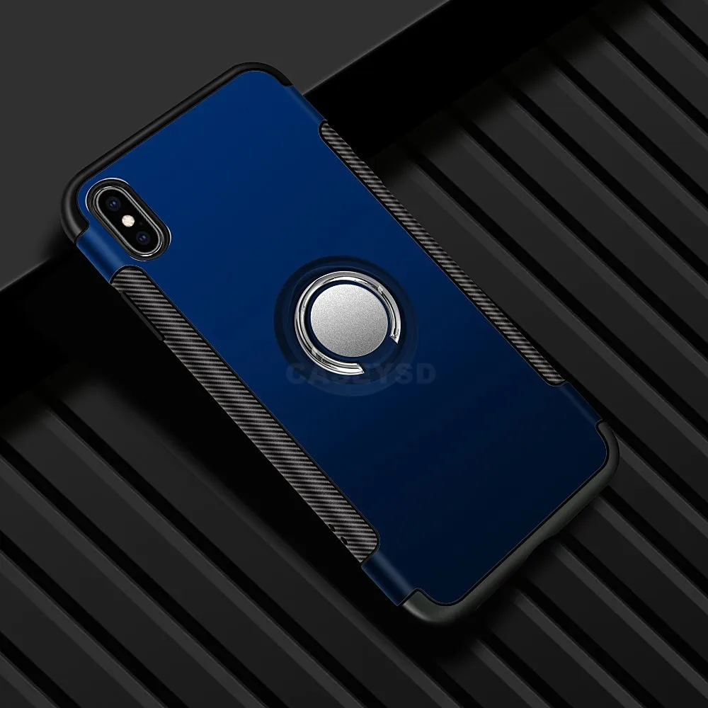Navy Blue Противоударный бронированный чехол-подставка для iphone Xs Max 6 6s 7 Plus 5S с кольцо-держатель на палец чехол s для iphone 7 8 X Plus SE Phone - Цвет: Navy Blue