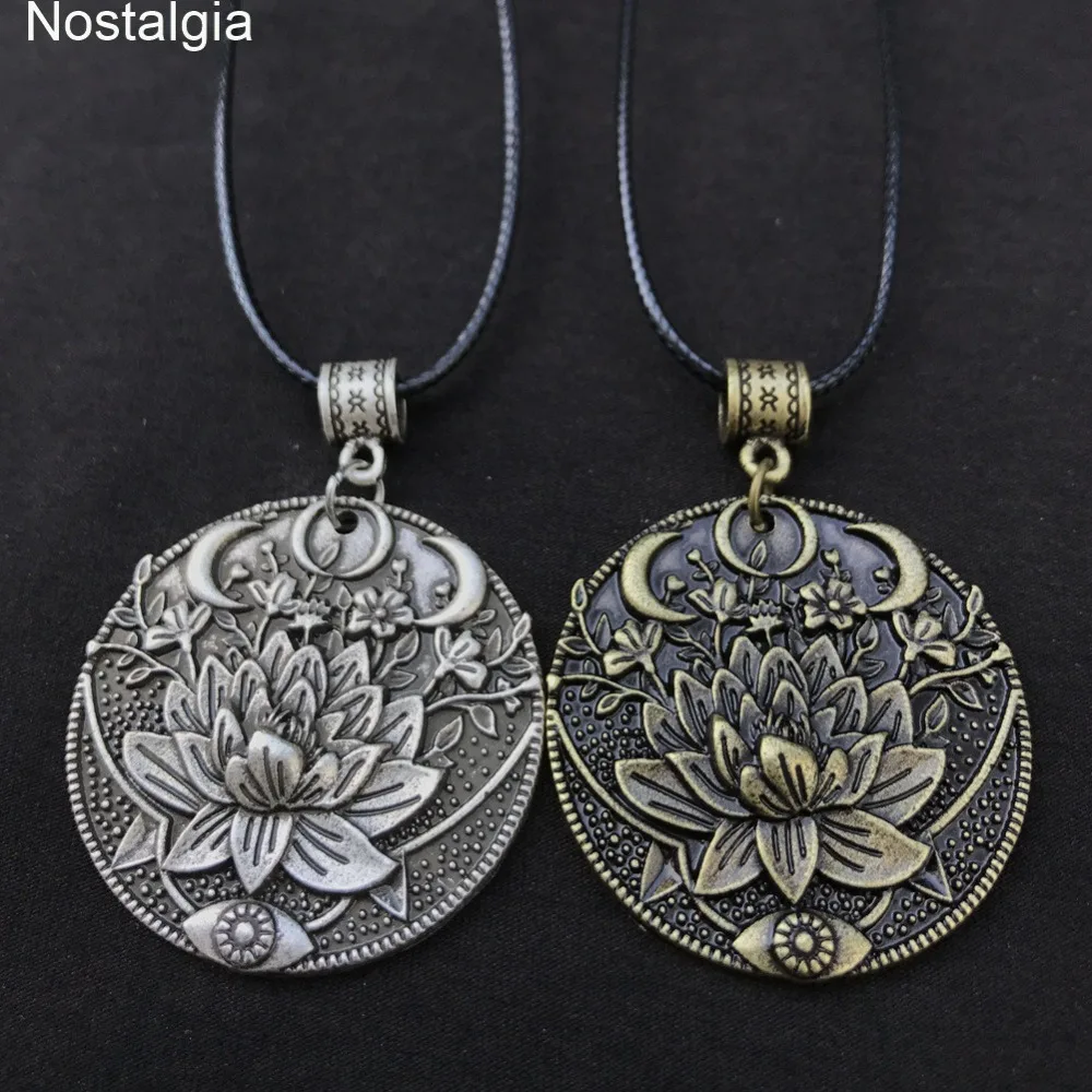 

Nostalgia Lotus Flower Eyes Moon Necklace Women Accessories Mandala Pendant Meditation Spiritual Yoga Indian Jewelry Christmas