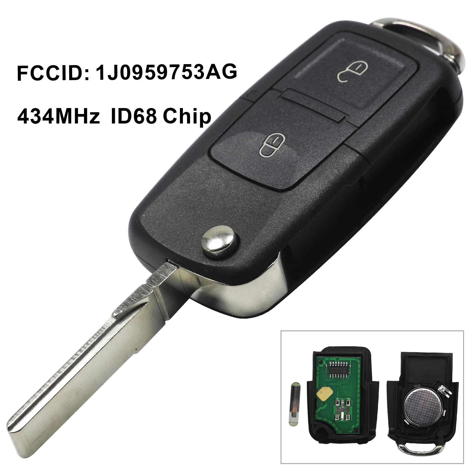 Jingyuqin 2/3/4 кнопка Удаленное брелок 434 МГц с ID48 чип для VW SEAT Altea/Ibiza/Леон/Толедо T5 1J0 959 753 AG - Количество кнопок: 1j0959753AG