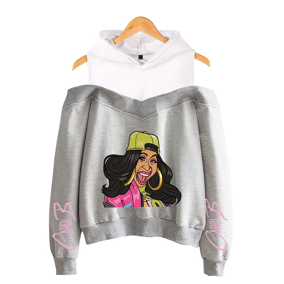 Rapper Cardib Cardi B негабаритная Толстовка Harajuku свитшоты женские с длинным рукавом с открытыми плечами эксклюзивная одежда с капюшоном Poleron Mujer