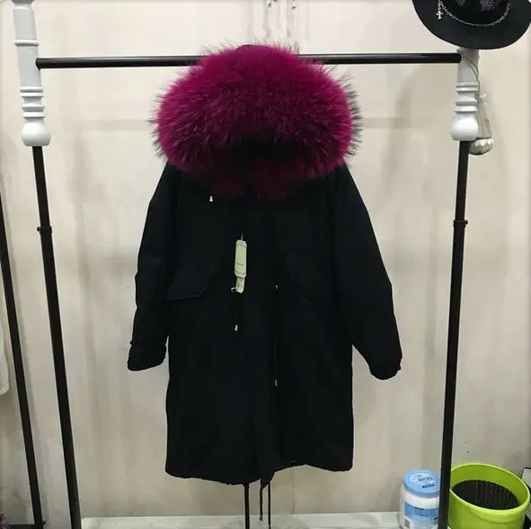 black coat rose fur Большой натуральный мех,, высокое качество, длинная толстая теплая парка, зимняя куртка, Женское пальто, белый утиный пух, куртка, плюс размер, пальто - Цвет: black coat rose fur