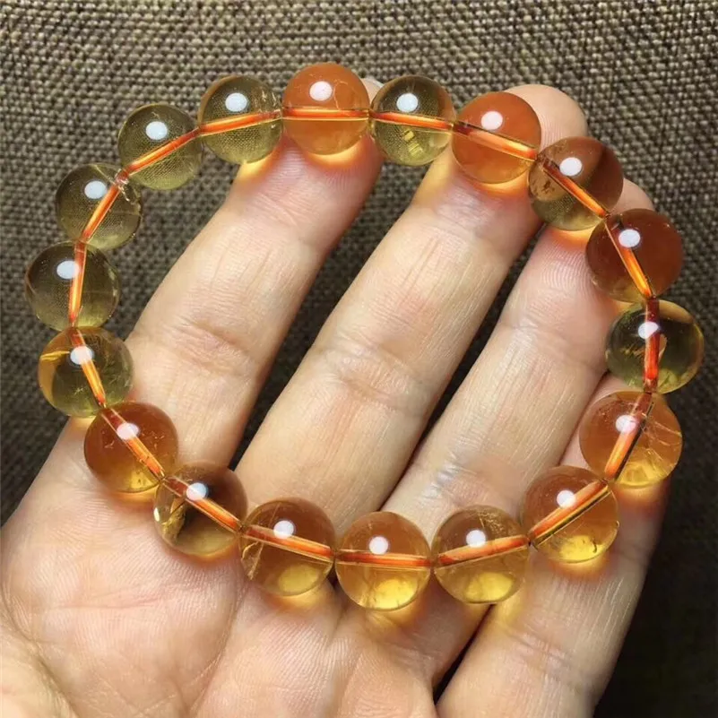 Браслет из натурального кварца цитрина 11 мм желтый драгоценный камень браслет с