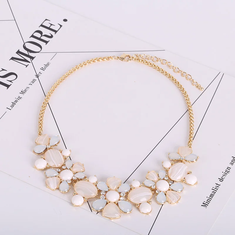 LILIE & WHITE Мода 2017 г. Смола Драгоценный цветок Макси заявление цепочки и ожерелья