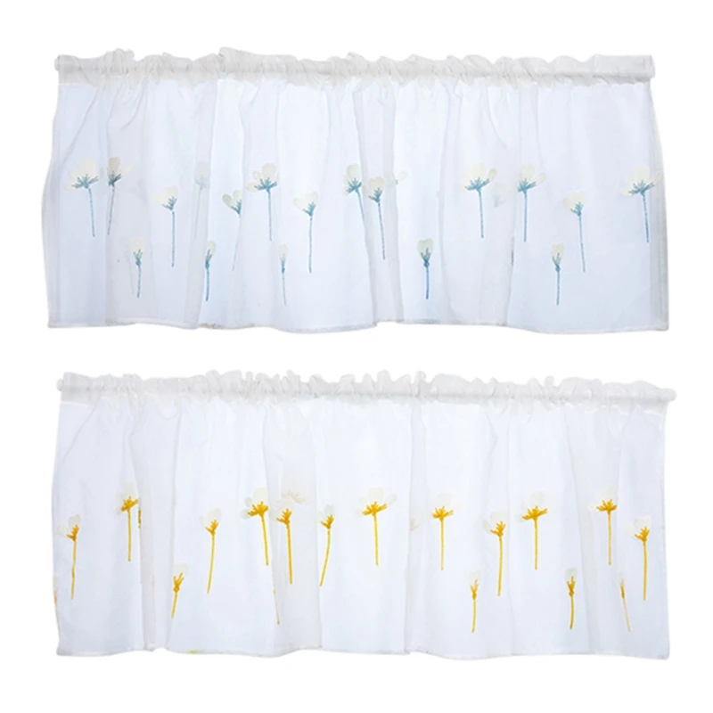 Карманная штора с вышитыми цветами полуярусная Короткая для кухни ванной