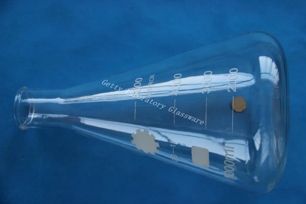 Коническая колба 5000 мл (5 л) Erlenmeyer с широким горлышком (лабораторное стекло) |