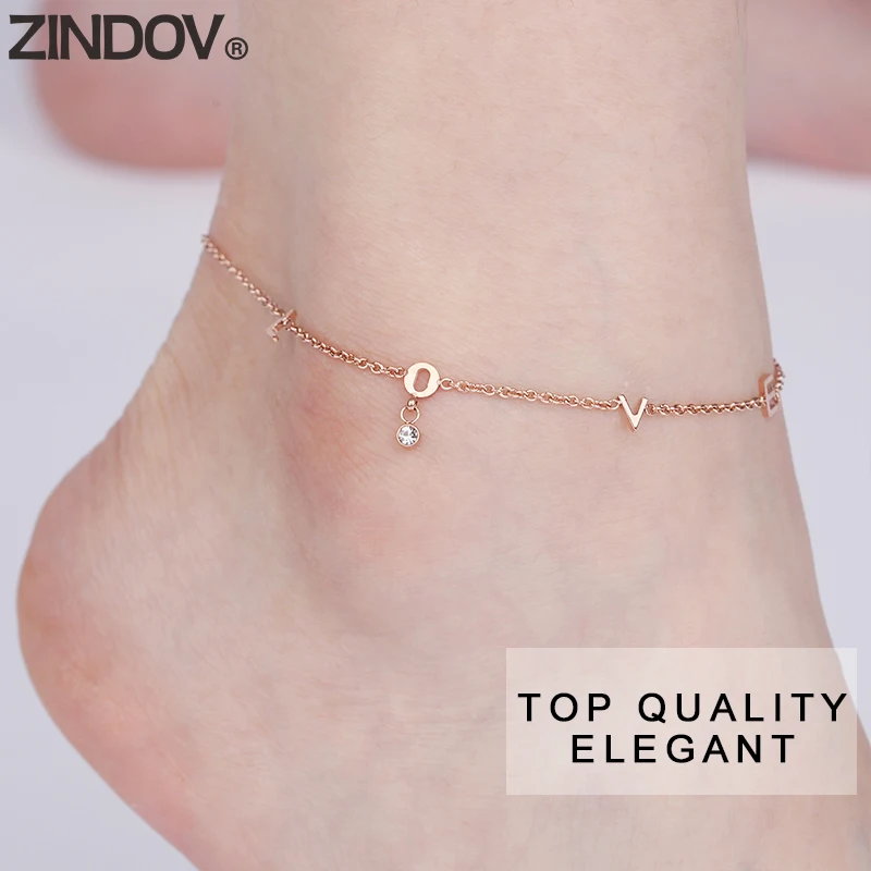 ZINDOV ножной браслет Нержавеющая сталь серебро золото розовое Тон любовь кристалл