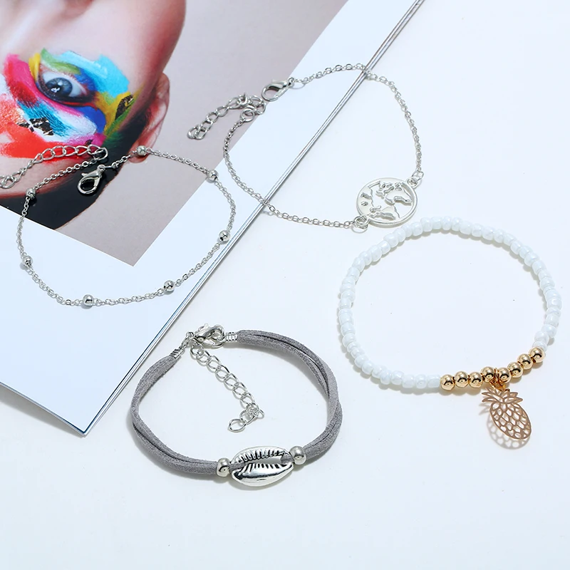XIYANIKE Boho модный браслет с картой мира Earth Cowrie Shell ананас набор бисерные браслеты