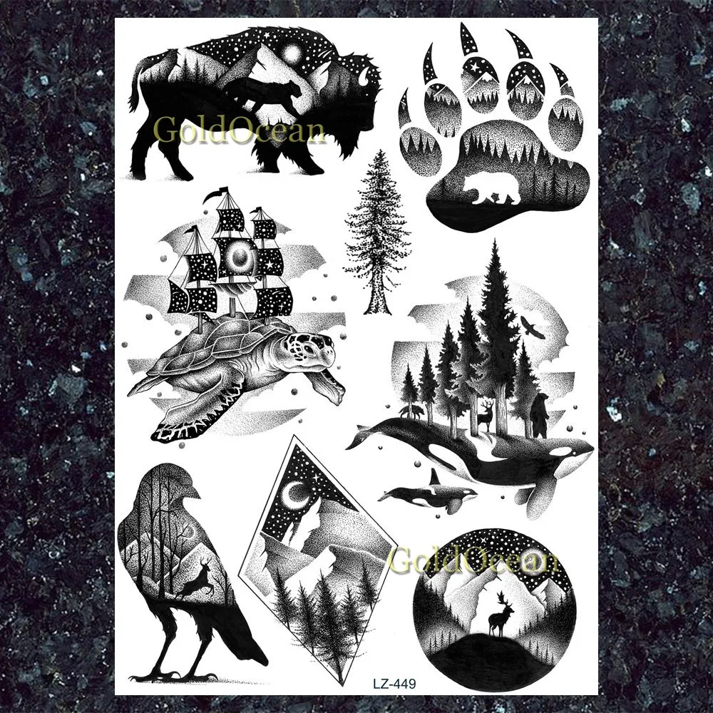 Водостойкие поддельные черные собаки звери лапы полярные медведи татуировки