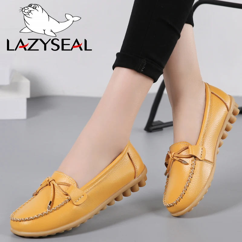 LazySeal обувь женские лоферы из натуральной кожи Мокасины Женские туфли для мамы