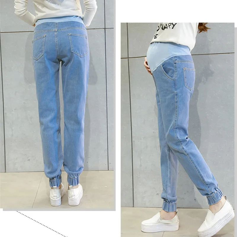 light blue Модные джинсы для беременных и молодых матерей джинсовые штаны Одежда эластичная беременность живот Высокая талия джинсы женская одежда для беременных - Цвет: light blue