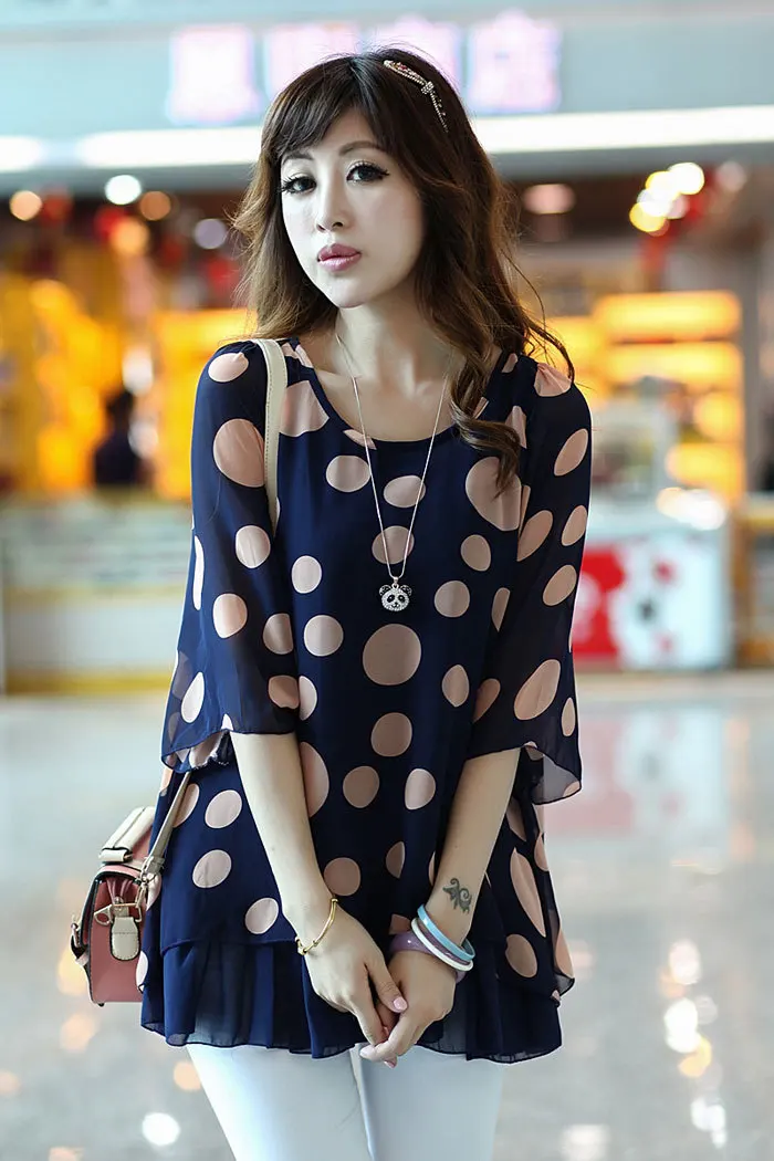 Женские шифоновые рубашки размера плюс модные топы с круглым вырезом и коротким