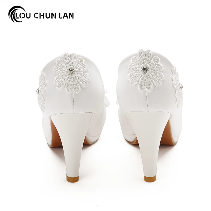 LOUCHUNLAN/женские туфли лодочки на высоком каблуке белые кружевные с цветами и