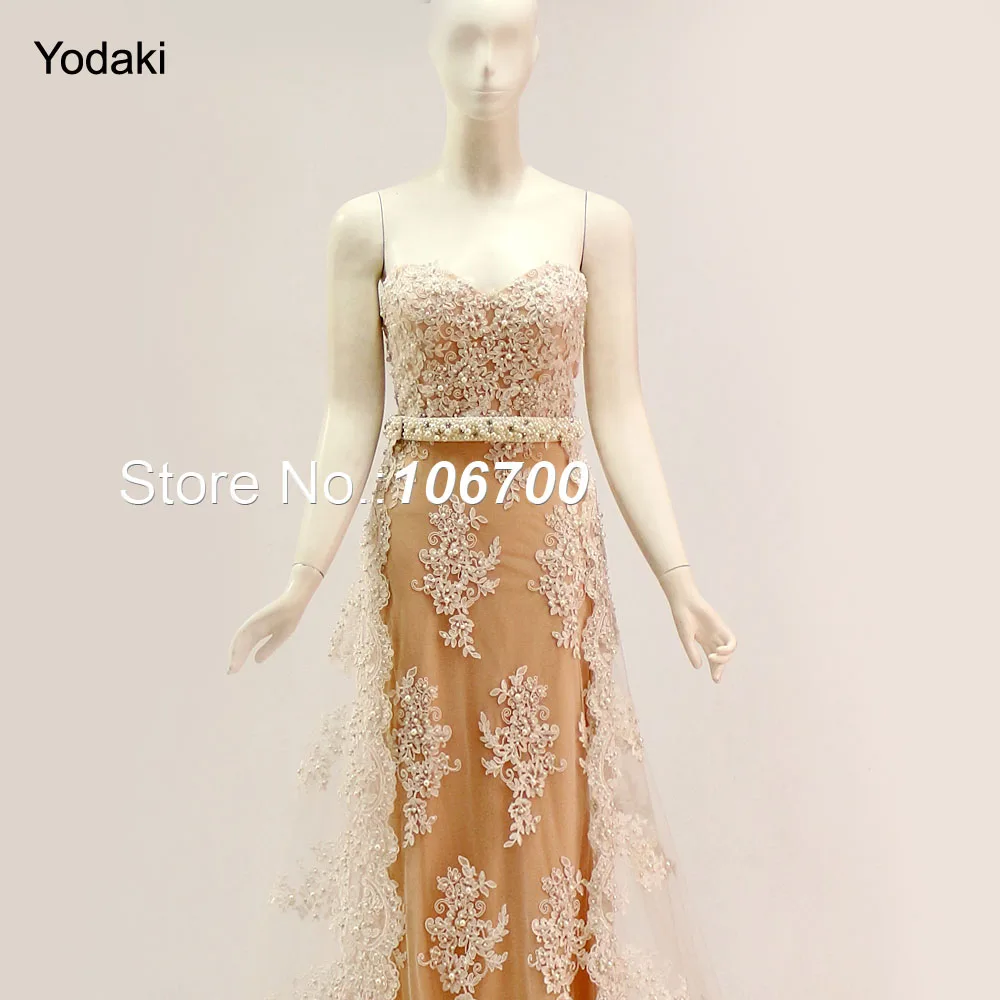 Новый стиль вышивка кружева со съемным хвостом Длинные вечерние платья 2018 без