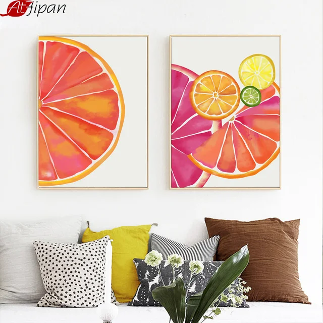 Atfipan в рамке оранжевые фрукты Скандинавская Картина на холсте плакат акварельные