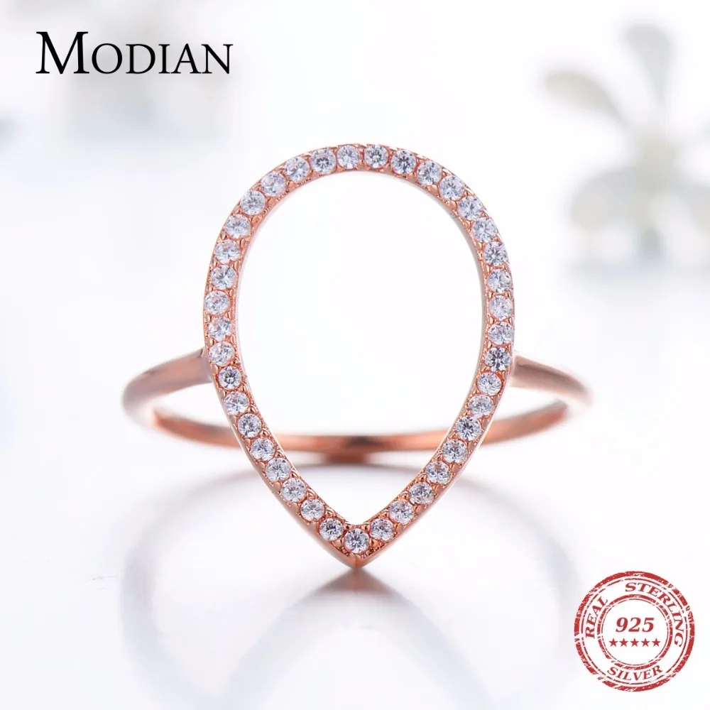 Modian Новая мода Instagram груша капли воды классические ювелирные изделия, обручальное кольцо сверкающие 925 пробы серебряные кольца для женщин