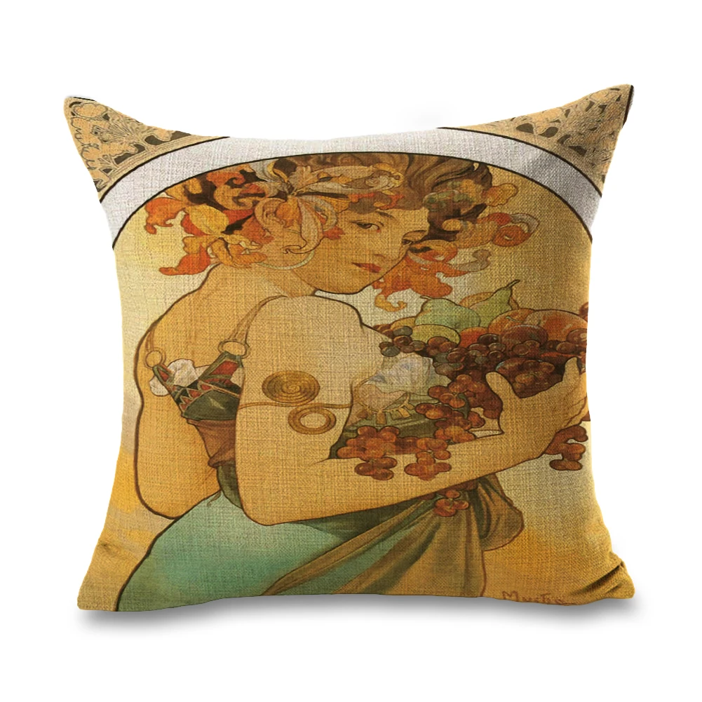 Mucha декоративная живопись подушки с узором льняное покрытие на диване подушка