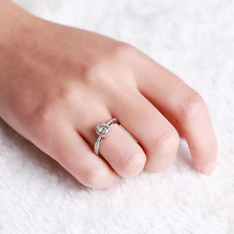 Винтажное кольцо ZOCAI из белого золота 0 7 карат с бриллиантами овальной огранки