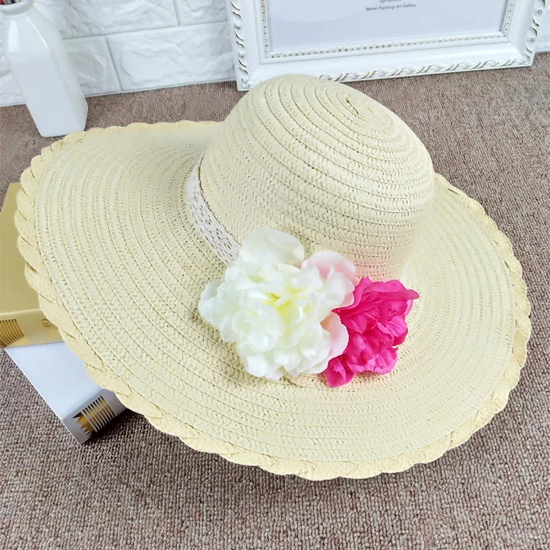 Ladies Sun Hats Summer Beach Straw Hat Peony Flower Outdoor Sports Sunscreen Cap Fashion Casual Caps Free Shipping Sale | Аксессуары для
