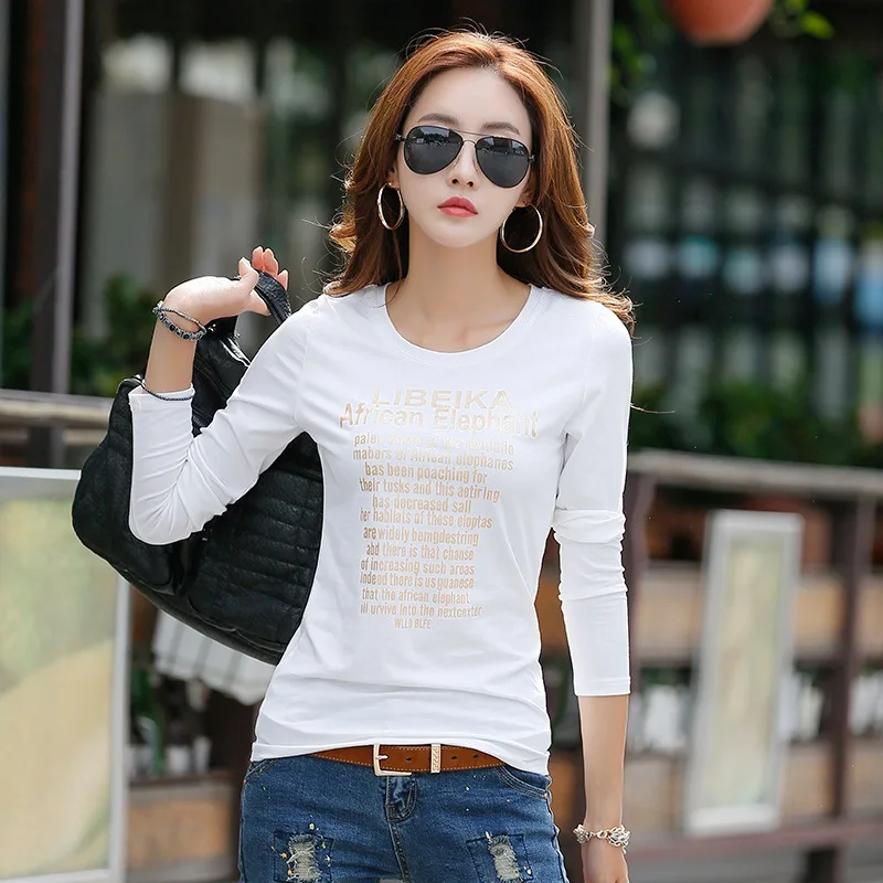 Новинка 2019 женская футболка с длинным рукавом футболки для женщин хлопковые
