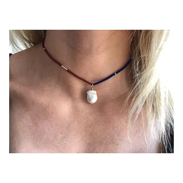 Ожерелье чокер в стиле бохо с пресноводным жемчугом ожерелье подвеской Женское