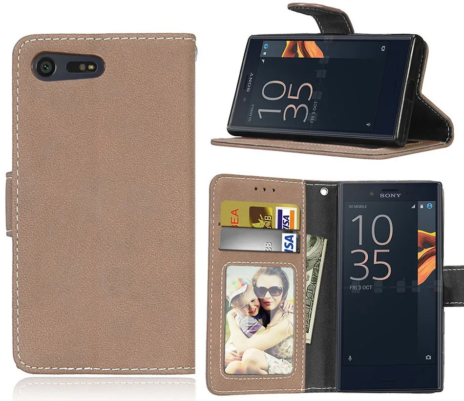 Роскошный Матовый флип-чехол с подставкой для sony Xperia M5 M4 Aqua E4g Dual XA X Performance Z3 Compact Mini Z4 Z5 Plus Premium XZ E5 XP - Цвет: Beige