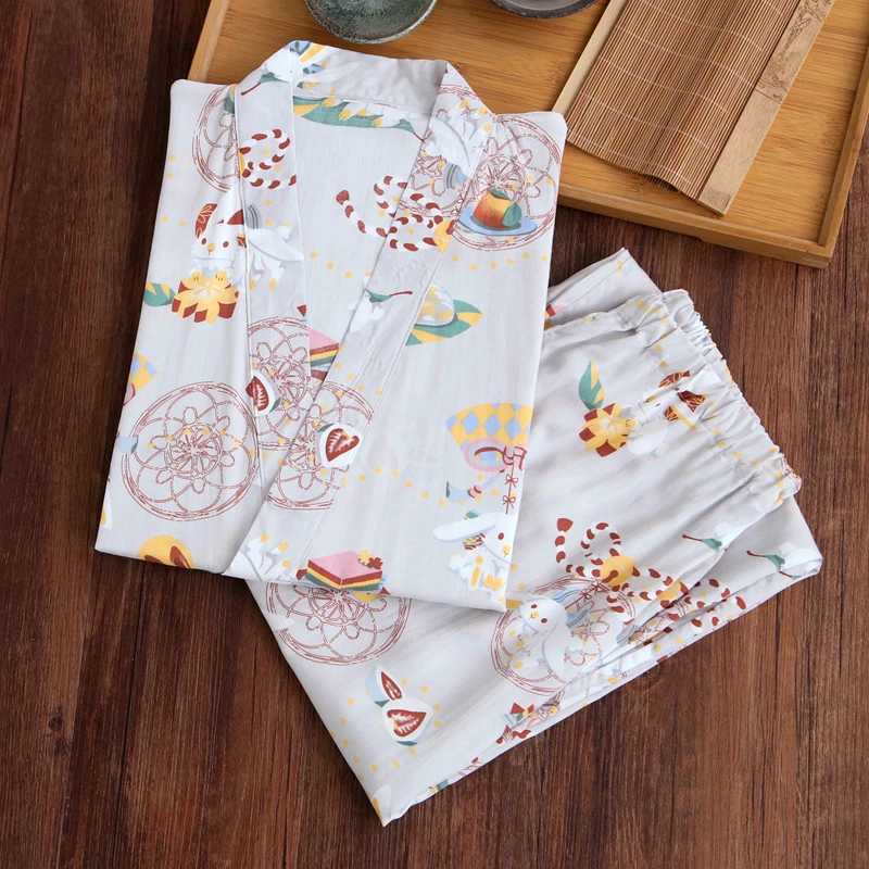 Японская юката женские пижамы кимоно длинные штаны комплекты халаты платье