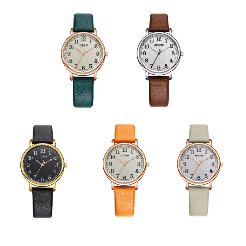 Женские цифровые кожаные часы Julius винтажные Спортивные кварцевые наручные с