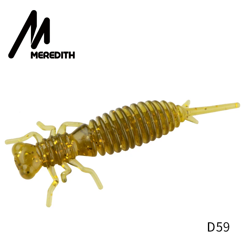 D59 MEREDITH 10 шт. приманки для ловли личинки 50 мм 0,9 г Мягкая Пластиковая наживка личинка пресноводные плавающие приманки мягкая силиконовая приманка червь для рыбалки - Цвет: D59