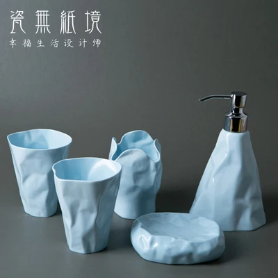 Набор из 5 предметов керамики для ванной комнаты с абстрактным изображением