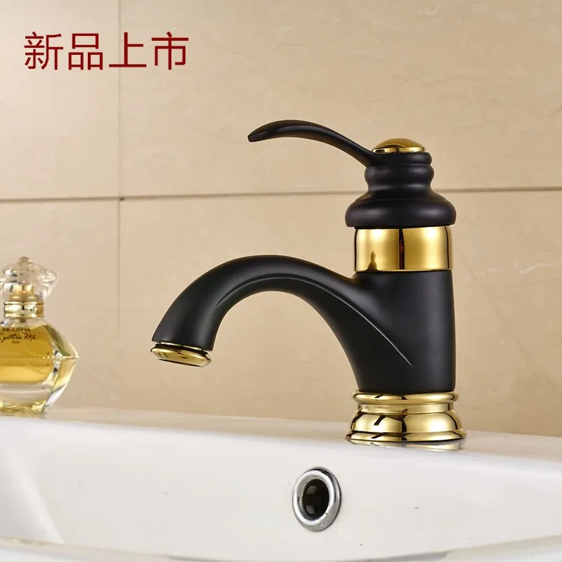 

Newly Grilled Black Paint Golden Polished Faucets Bathroom Basin Sink Mixer Tap Faucet Hot and cold water